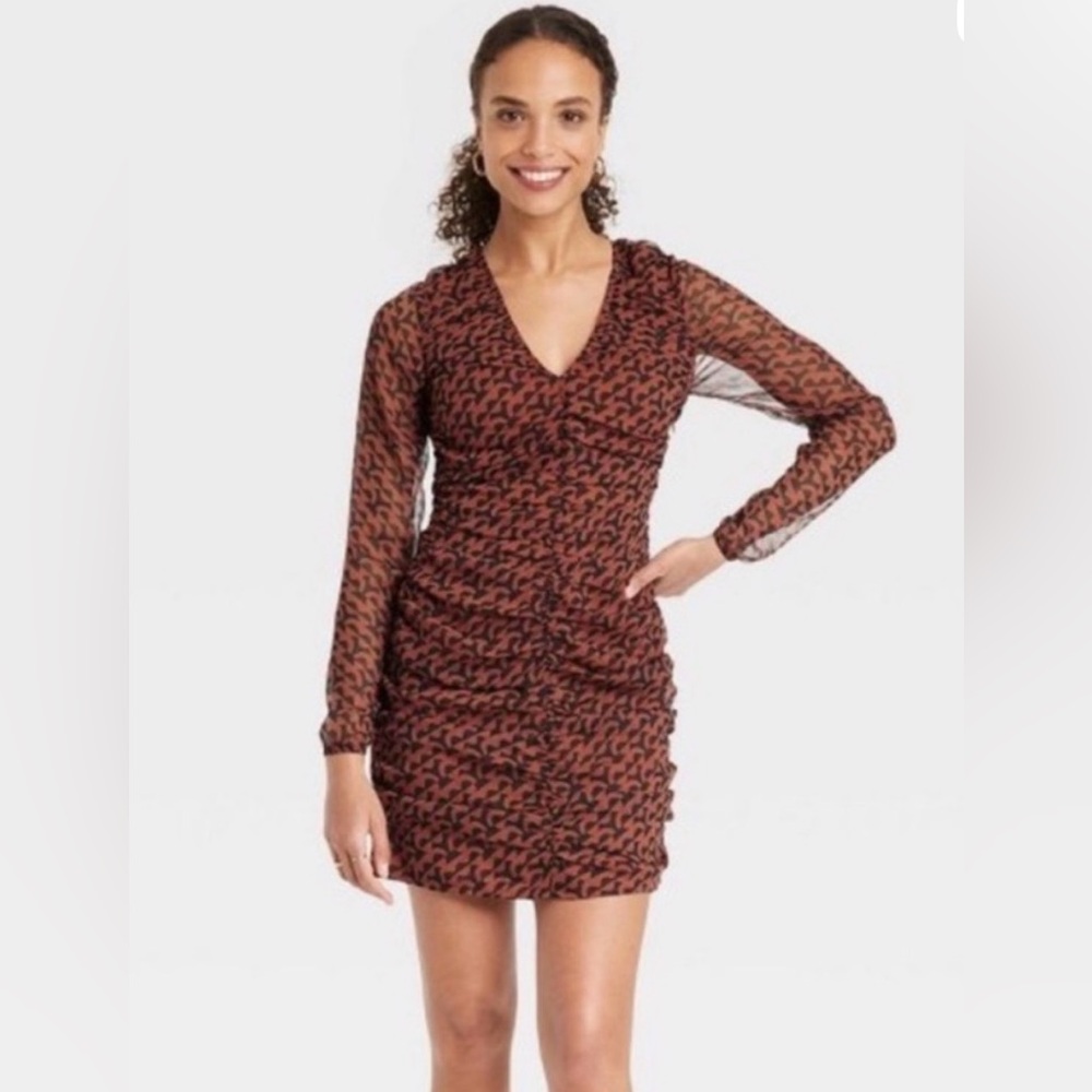 A New Day Women's Long Sleeve Ruched Front Bodycon Dress